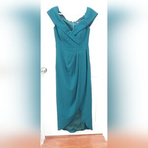 Xscape Off The Shoulder Teal Dress - Size 4
